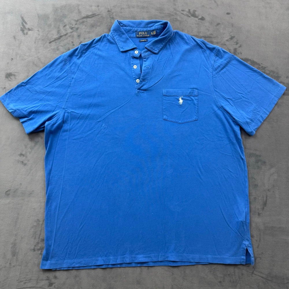 Polo Ralph Lauren Mens XL Blue Classic Fit Pocket Polo Shirt Short Sleeve Cotton